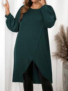 SHEIN Clasi 女式加大码宽松纯色长袖休闲上衣 - 水鴨藍 - 查看 5