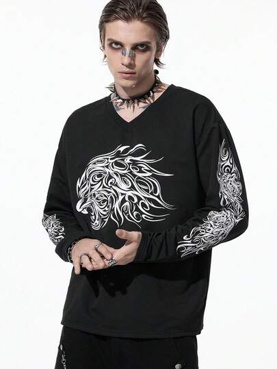 Goth Camiseta de manga larga con estampado de color contrastante, informal, para otoño, estilo de los 2000