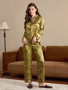 EverLounge Women's Collared Long Sleeve & Long Pants Pajama Set, Fall Clothes - Yellow - View 3