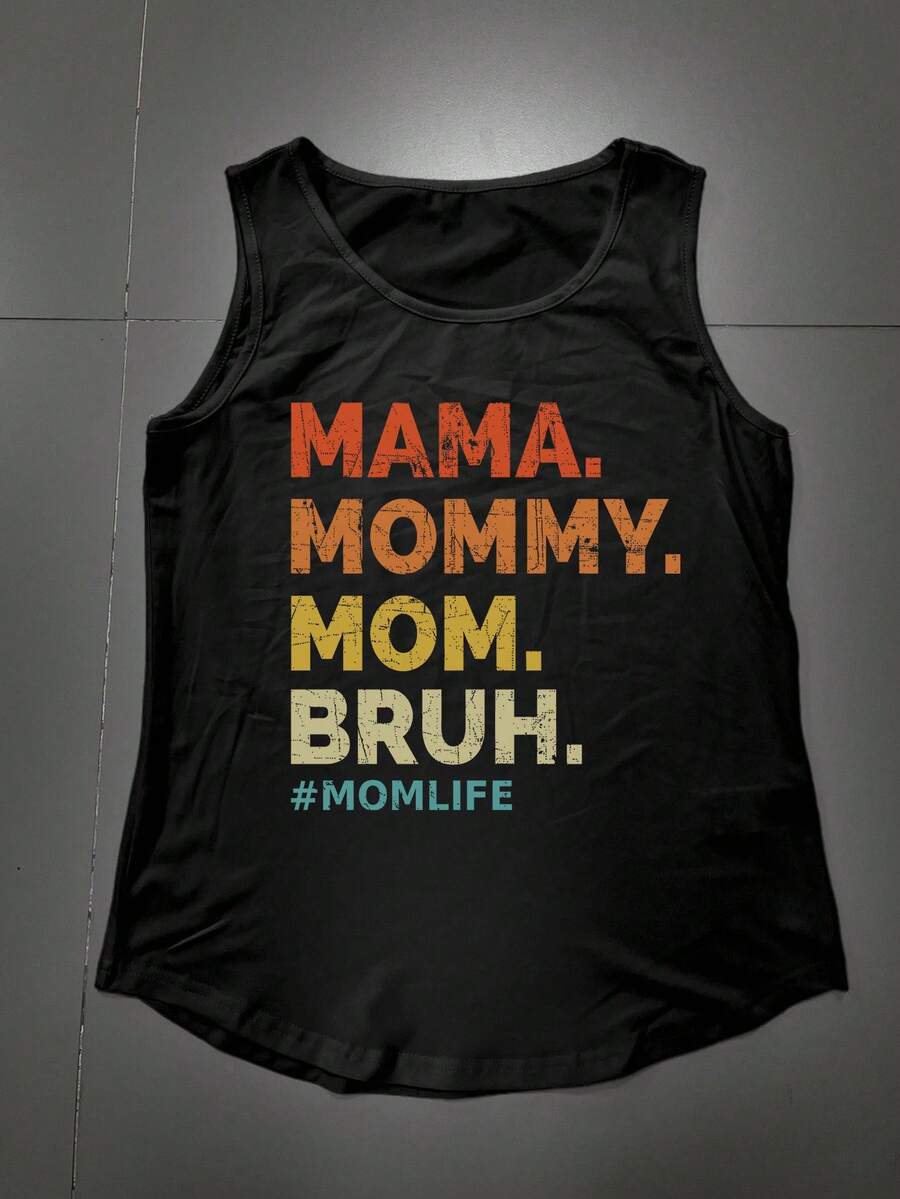 彩色妈妈字母印花休闲套头短袖圆领 T 恤女士