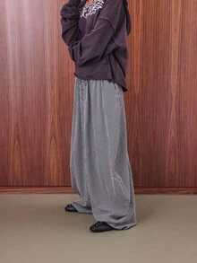 COUREZ Low Rise Striped Baggy Barrell Trousers /Y2K  Clothes For Women Spring Clothes For Women  Outfits For Women Wide Leg Pants - Black - View 5