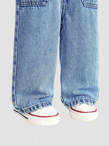 SHEIN Pantaloni casual con tasche cargo in vita elastica per neonati/bambini piccoli