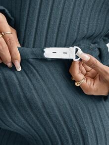 SHEIN 2 pièces Ensemble décontracté de maternité avec capuche à cordon et pantalon, ensemble de maternité automnal 2 pièces, ensemble en tricot 2 pièces, vêtements de grossesse, ensemble 2 pièces côtelé