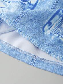 SHEIN Explorewe Set de 2 piezas de ropa para adolescentes: una camiseta de manga corta y cuello redondo con estampados de letras y osos de peluche en estilo callejero, combinada con una falda corta rosa. Conjunto de ropa universitaria y ropa deportiva para la temporada de regreso a clases 2025 - Azul - Ver 4