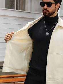 Manfinity Homme Men's Solid Color Long Sleeve Zip-Up Casual Loose Jacket , Fall - White - View 8