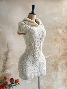 Soleia Casual Solid Color Slim Fit Women Knit Sweater Dress Fall Dress Fall Sweaters Winter Dresses  Keep Warm Turtleneck Sweater - Apricot - View 6