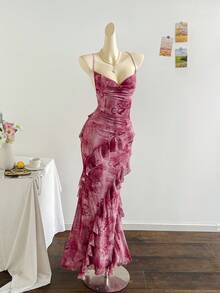 Soleia Women's Colorful Vintage Floral Print Draped Neck Layered Ruffle Hem Maxi Dress, Vacation Style Elegant Dress Women,White Dress For Civil Wedding ,Going Out Top ,Wedding Party Dress,Party Dress For Women,Elegant Party Dress,Christmas Dress ,Halloween Costume For Women, Winter Dress, Fall Women Clothes Rose Dress Orchid Dress Dinner Dress Ruffle Dress,Party