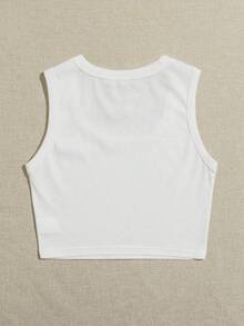 INAWLY 女士水钻图案圆领修身短款背心 - 白色 - 查看 2