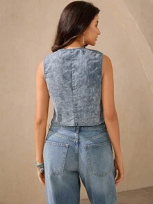 Wildy 夏季上衣 秋季乡村时尚女装 春季白色刺绣浪漫约会背心式衬衫 女式刺绣牛仔上衣 女式牛仔上衣 西部牛仔上衣 女式牛仔上衣 牛仔背心 时尚秋季 - 藍色 - 查看 3