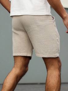 VENTUSAIL 3 Stücke/Set Herren Große Größen Lässig einfarbige Shorts mit Kordelzug Taille, locker geschnitten mit Taschen, geeignet für den täglichen Sommertragen - Khaki - Übersicht 2