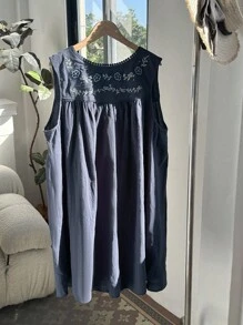 Comfortcana Váy xanh navy thường ngày cỡ lớn dành cho nữ - Màu xanh hải quân - Xem 5