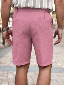 Manfinity RSRT 男士休闲斜口袋短裤亚麻短裤宽松过膝凉快吉利纯色夏季基本款男粉色短裤夏季短裤男士度假服男短裤粉色短裤