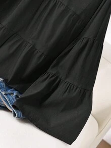 CosyJoli 大码休闲喇叭A字宽松圆领衬衫可爱黑色上衣灯笼袖衬衫多层袖上衣黑色娃娃装上衣黑色多层上衣喇叭袖上衣 - 黑色 - 查看 5