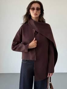 Aloruh Bufanda y abrigo de unicolor para mujer, adecuado para ir al trabajo en otoño/invierno - Marrón - Ver 5