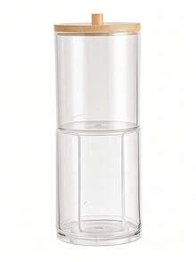 1 pièce Boîte de rangement transparente pour cotons-tiges avec couvercle en bambou, boîte de distribution de tampons de maquillage anti-poussière, bocal en plastique transparent pour rangement de cotons-tiges, cosmétiques, organisateur de salle de bain, fournitures de rangement et d'organisation pour la maison, cadeau de fête, cadeau de Noël - Multicolore - Voir 10