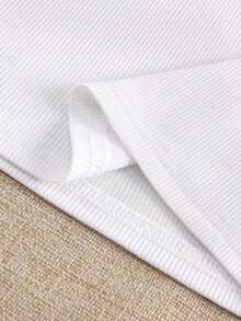 INAWLY 女士水钻图案圆领修身短款背心 - 白色 - 查看 3