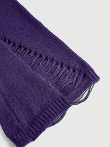 ROMWE Goth Punk Distressed Off-Shoulder Fitted Knit Sweater - Purple - View 3