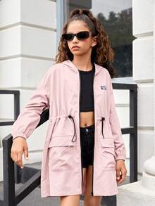 SHEIN Tween-Mädchen Lässige Kapuzenjacke mit Reißverschluss in Kontrastfarbe - Babypink - Übersicht 5