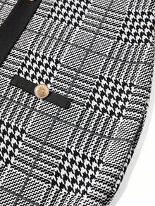 Ellevyn Váy ôm sát tay dài họa tiết kẻ caro thanh lịch dành cho nữ vào mùa đông, màu sắc tương phản, chi tiết nút, thích hợp mặc trong ngày lễ, trang phục công sở thường ngày cho nữ, trang phục giáo viên cho nữ, trang phục mùa thu cho nữ - Đen và trắng - Xem 6