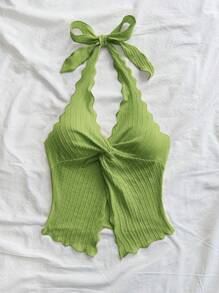 Soleia 时尚性感露背系带打结下摆开衩露背背心 - 綠色 - 查看 3