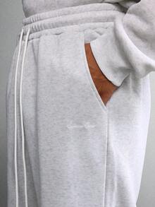 SUMWON Crop Fit Sweatshirt With Hood And Baggy Joggers Plain - Grey - View 8