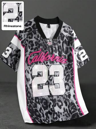 Street Life Men's Sports Rhinestone Embellished Short Sleeve T-Shirt Jersey, Summer Sports Tee