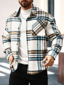 Manfinity Homme Áo khoác kẻ caro thường ngày cỡ lớn dành cho nam, Xuân/Thu - Nhiều màu - Xem 1