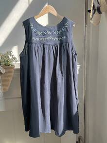 Comfortcana Váy xanh navy thường ngày cỡ lớn dành cho nữ - Màu xanh hải quân - Xem 4