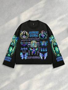 ROMWE MEN Street Life sweat-shirt à capuche imprimé graphique streetwear pour hommes, convenant pour un port quotidien, printemps/été, pour l'automne