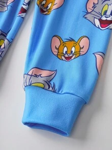 TOM & JERRY X SHEIN 2 件套小男孩卡通蓝色可爱休闲长袖 T 恤和短裤舒适睡衣套装 - 藍色 - 查看 6