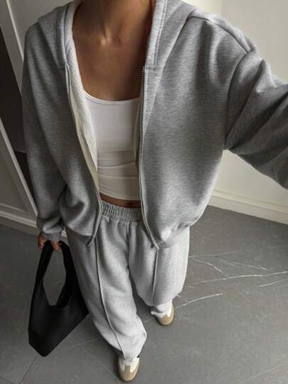 Livesso Women's Hooded Long Sleeve Top And Loose Fit Pants Sports Suit, Autumn