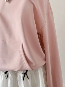 Elamini Sudadera deportiva casual con cuello asimétrico, bolsillo, puños y bajo acanalados en color rosa, manga larga, ideal para graduación, maestros y vuelta al cole en otoño - Rosa - Ver 7
