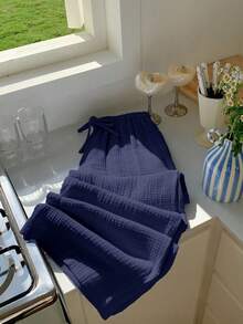 Comfortcana Navy Blue Straight Leg Long Pants With Pockets In Breathable Woven Fabric Women Cotton Pants Cotton Gauze Pants,Fall Cotton Women Clothing Gauze Clothing Women - Navy Blue - View 5