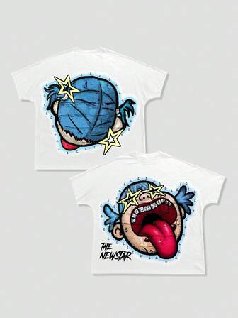 Street Life Camiseta de manga corta con cuello redondo, de estilo casual y versátil con estampado de dibujos animados para hombre, de verano