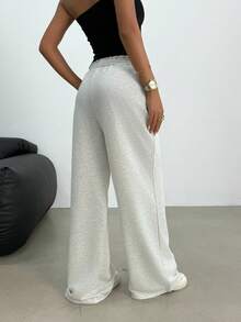 SHEIN Teen Girls Casual Loose Fit Low Waist Elastic Waistband Wide Leg Sweatpants, Versatile For Spring, Summer, Autumn, Winter Fall - Light Grey - View 6