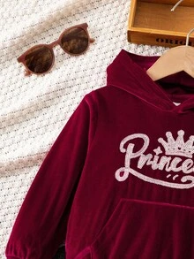 SHEIN Elladie kids Bộ 2 món đồ thể thao thoải mái tay dài có mũ trùm đầu cho bé gái, mùa thu - Màu Đỏ Sâu - Xem 3