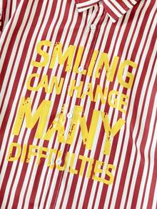 Manfinity VCAY Men's Woven Short Sleeve Vertical Striped Letter Print Fashionable Shirt - Red - View 3