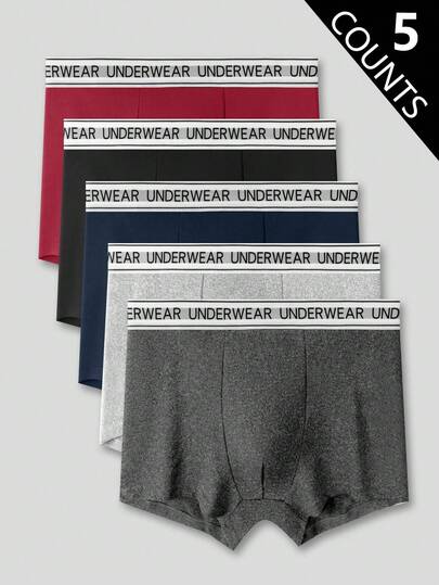 5pcs/Pack Lightweight, Comfortable, Casual, Sporty, Fashionable, Young, Dynamic Elastic Band Men's Boxer Briefs
