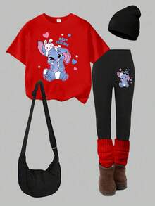 Bộ 2 áo thun tay ngắn in hình thỏ dễ thương và trái tim cho bé gái kèm quần legging đen - Nhiều màu - Xem 6