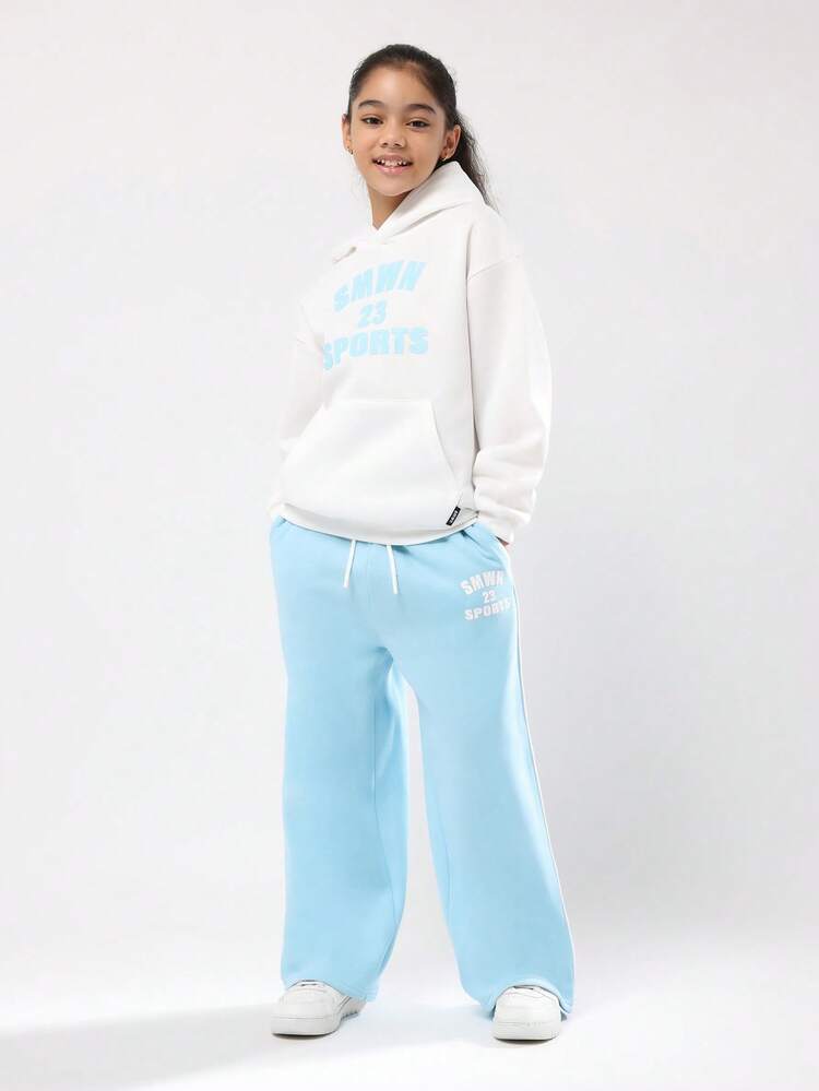 Fleece Hooded Sweatshirt With Wide Leg Sweatpants Set