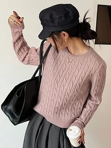 DAZY 女士优雅拼色蝴蝶结针织毛衣，秋季 - 粉色 - 查看 4