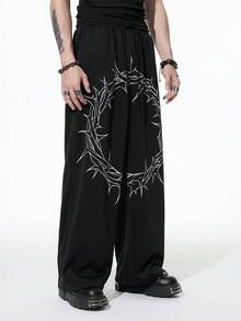 ROMWE MEN Goth Men's Casual Loose Pocket Drawstring Waist Sweatpants - Black - View 8