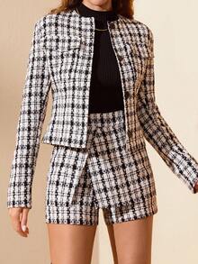 EURMUSE 2 Pcs, Texture Fabric Jacket & Shorts