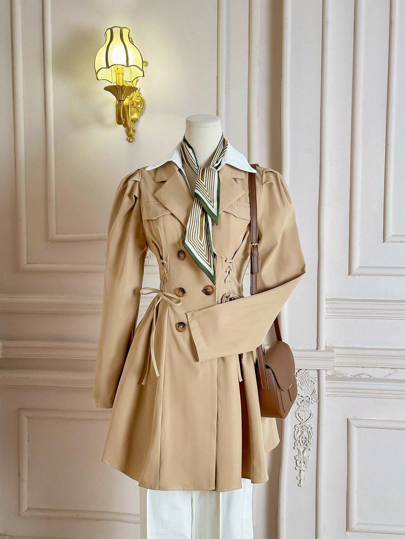 SHEIN MOD معطف خندق طويل الأكمام للنساء بخصر مربوط...