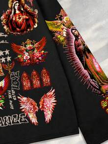 ROMWE MEN Street Life Herren Streetwear Grafik Muster Pullover Hoodie, geeignet für Frühling/Sommer - Schwarz - Übersicht 4