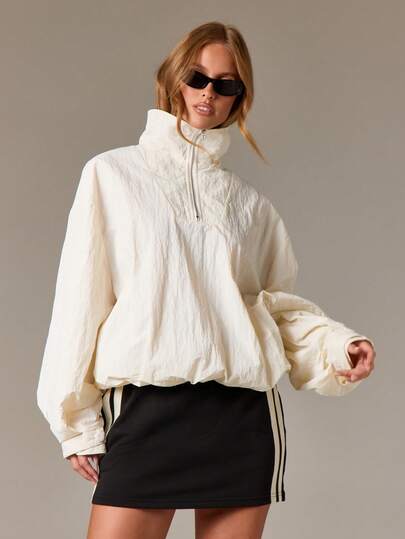 AiiRZ Women Oversized Half Zip Track Jacket Windbreaker