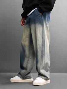 SUMWON Blugi cu picior larg, croială largă, efect vintage decolorat, spălat uzat, croială lejeră, streetwear, pantaloni din denim, toamnă-iarnă, modă casual, ținute zilnice - Albastru - Vizualizare 1