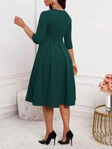 SHEIN Lady 春夏秋冬优雅办公室派对新年女士连衣裙 - 墨綠色 - 查看 2