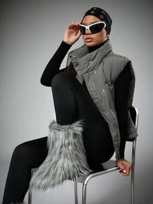 SHUZIA 女士时尚毛茸茸冬季保暖舒适高筒雪地靴 - 灰色 - 查看 2