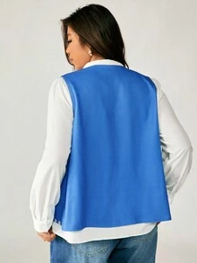 EMERY ROSE Plus Size Casual Textured Fabric Printed Jacket - Blue - View 2